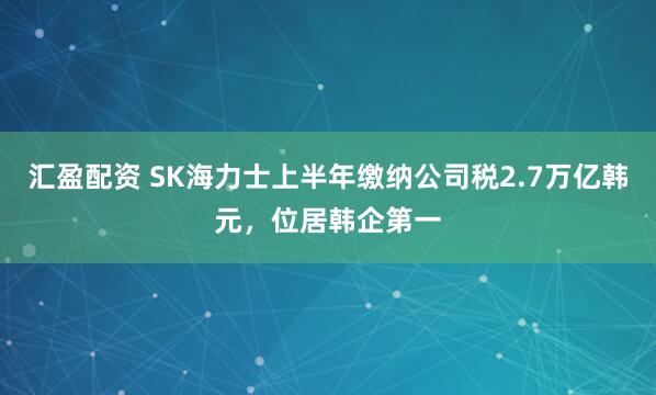 汇盈配资 SK海力士上半年缴纳公司税2.7万亿韩元，位居韩企第一